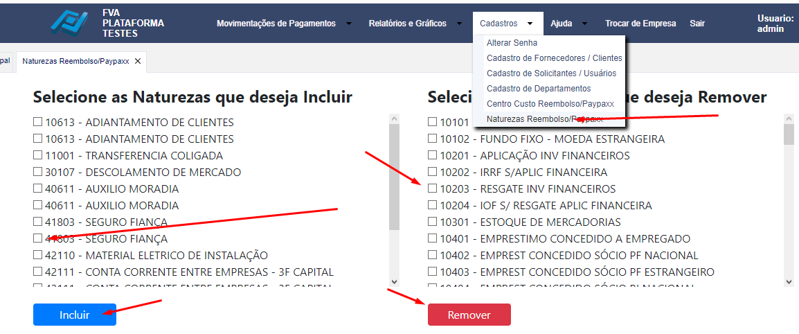 Naturezas para Reembolso